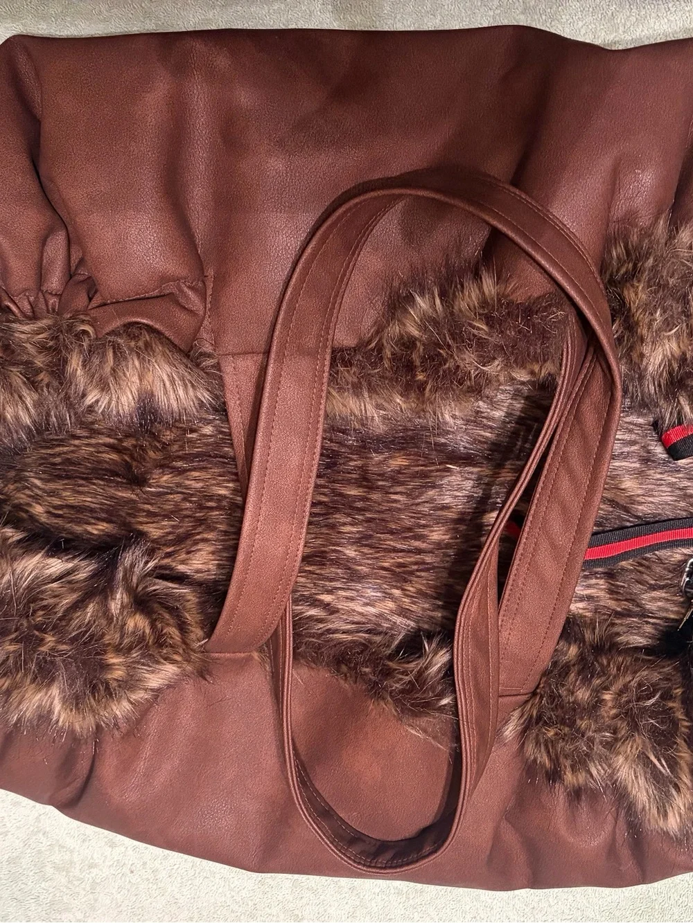 Convertible Faux-Fur Dog Carrier Tote & Travel Mat – Brown